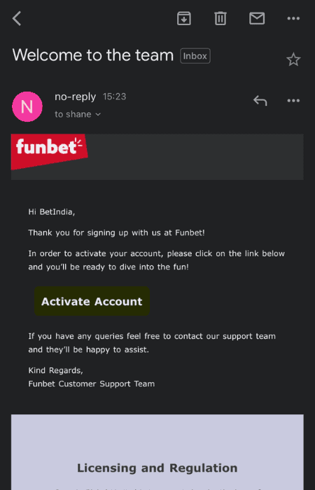 Screenshot of the fifth step to sign up at Funbet