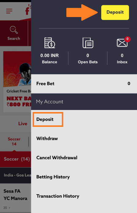 Screenshot of the second step of how to deposit