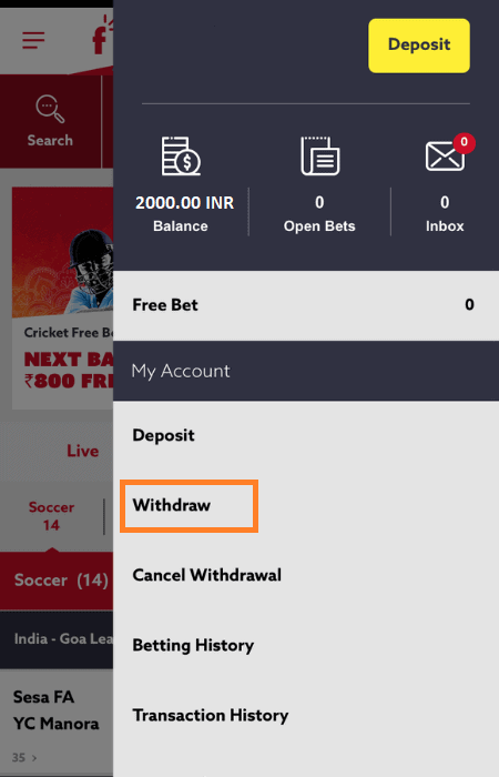 Screenshot of the second step of how to withdraw