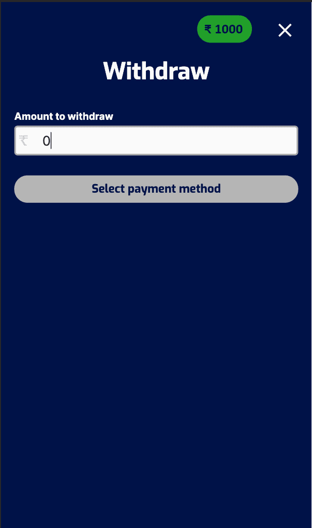 Screenshot of the first step to withdrawing at Pure Win