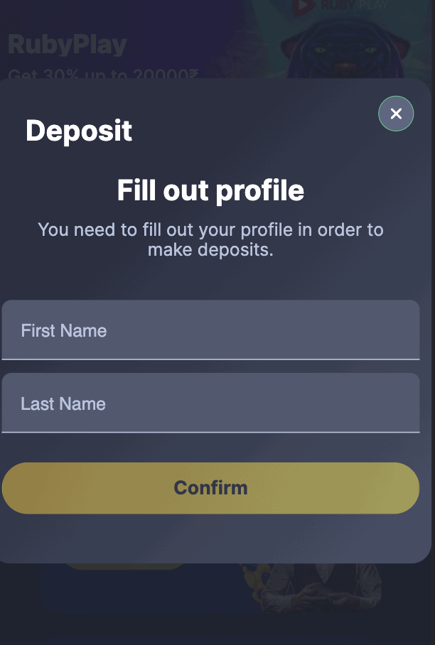 Screenshot of the third step to deposit at Bettilt